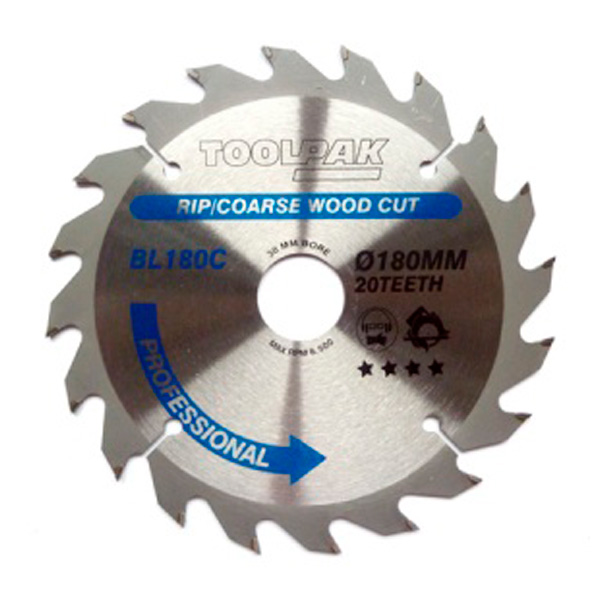 Toolpak Professional TCT Circular Saw Blade, 180mm x 30mm, 20 Teeth