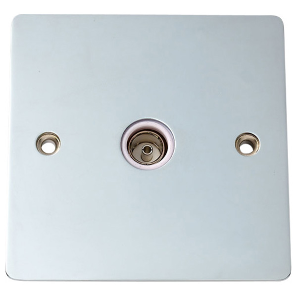 Television Coaxial Cable Socket, Flat Bright Chrome/ White Insert