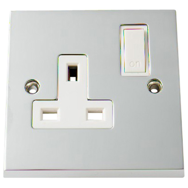 1-Gang Switched Wall Socket, Chrome Plated 13 Amp