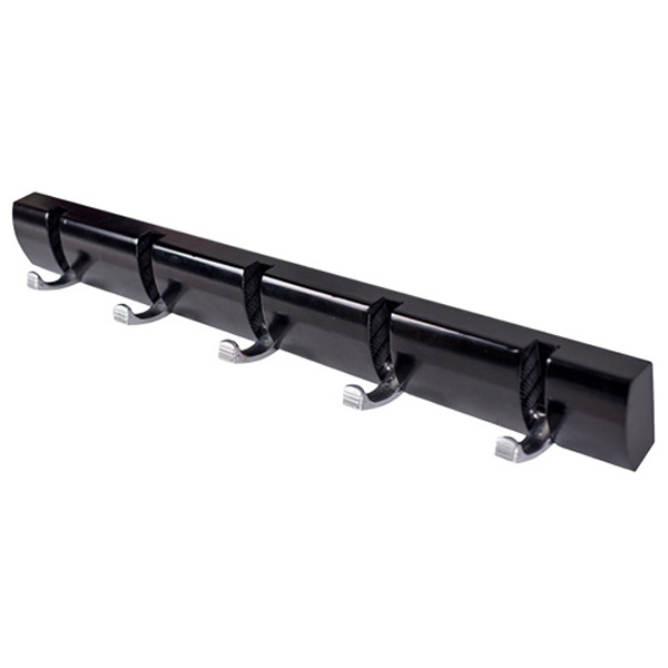 Concealed Hooks, 5 x Satin Nickel Hooks on Polished Black Rail, 470 x 60mm