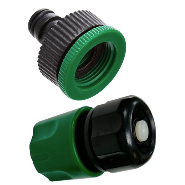 Snap-Fit Compatible Auto Shut-Off Hose Connector and Garden Tap Adaptor, 1/2-3/4" (1 of Each)