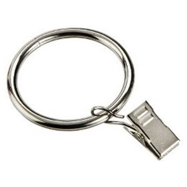 Curtain Pole Rings, Bright Chrome with Alligator Clip, Inner Dimension 35mm (12 Pack)