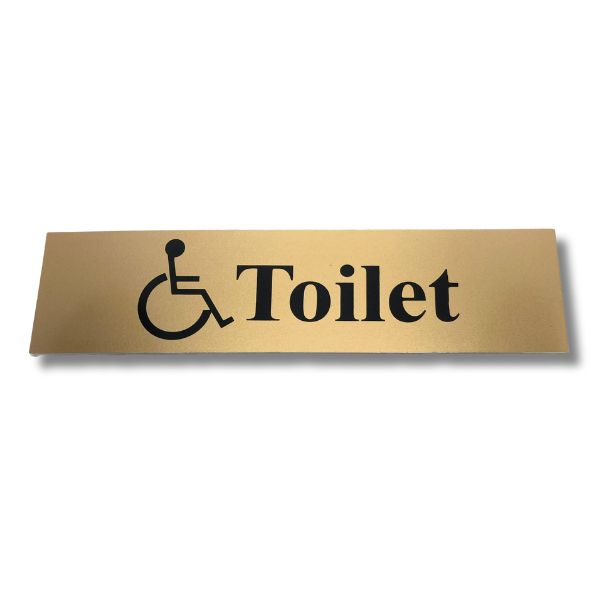 Peelable "Disabled Toilet" sign - Gold Background, 200 x 50mm